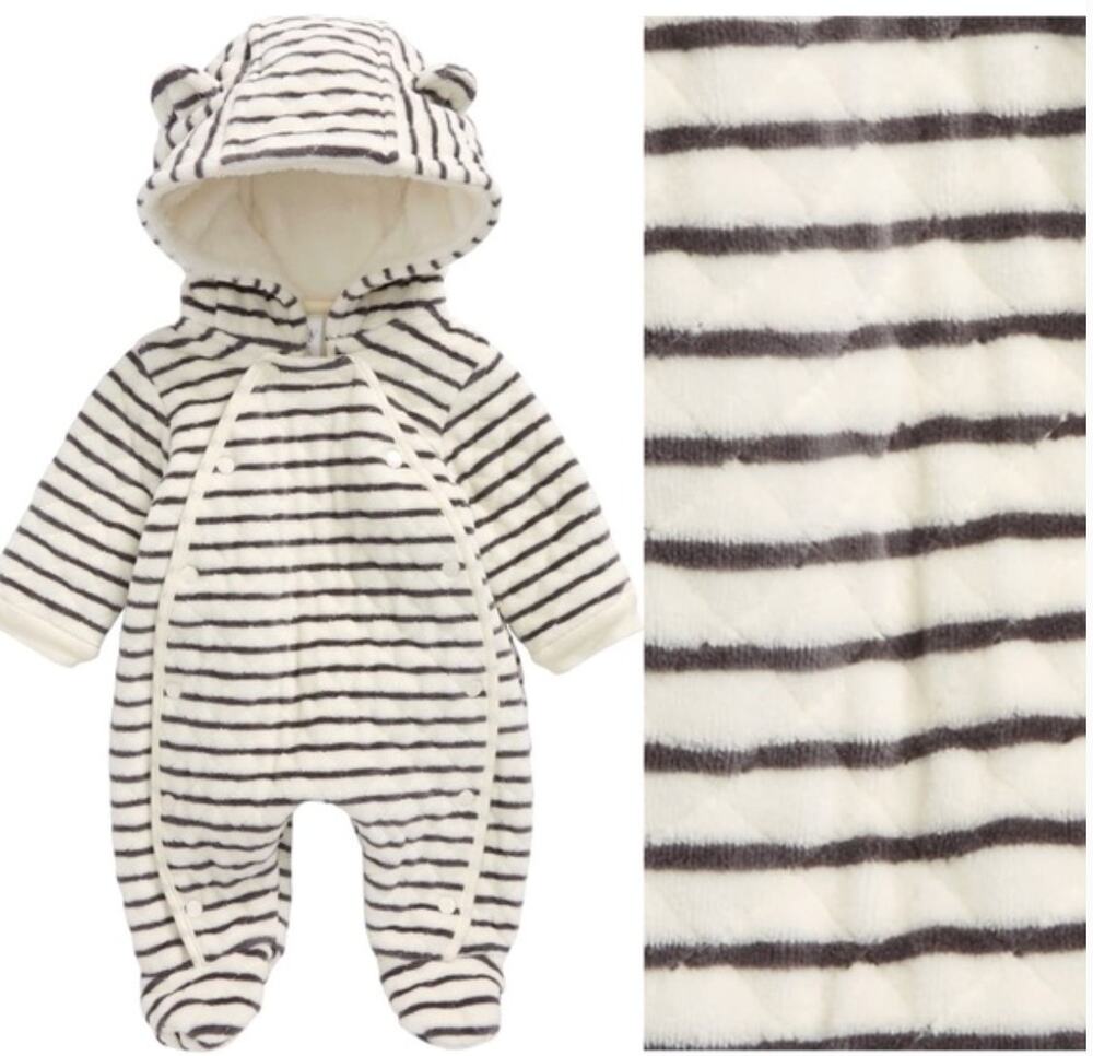 Nordstrom Baby 9 Months Plush Velour Quilted Stripe Bunting Snowsuit Bear Ears